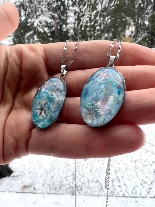 Aquamarine pendant on textured knit sweater